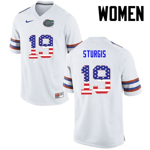 NCAA Florida Gators Caleb Sturgis Women's #19 USA Flag Fashion Nike White Stitched Authentic College Football Jersey PEZ3864GM